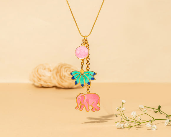 Elephant Necklace / Necklace - Pastel choker - Vintage Jewelry - Royal Jewelry - 22k Gold Plated - Signature Jewelry - Enamel Collection