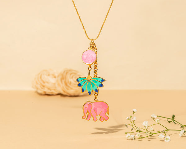Elephant Necklace / Necklace - Pastel choker - Vintage Jewelry - Royal Jewelry - 22k Gold Plated - Signature Jewelry - Enamel Collection