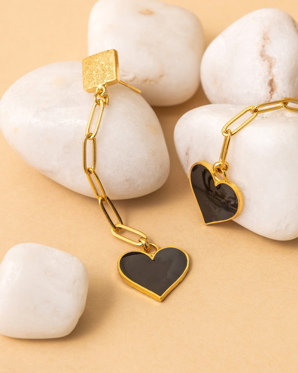 Heart earrings - heart danglers - valentine gift - black earrings - pink earrings enamel collection