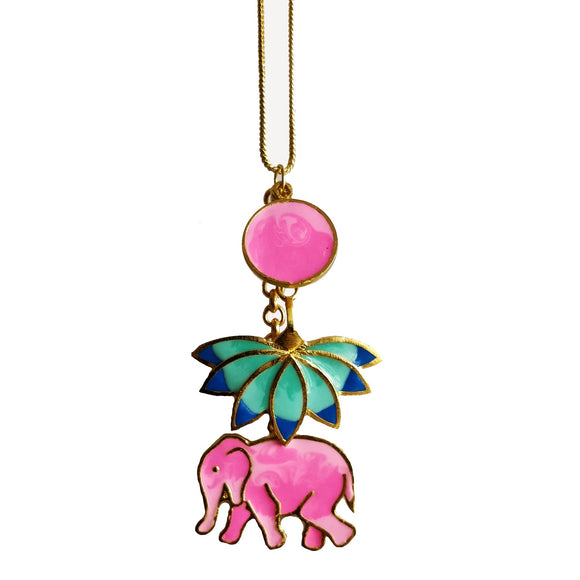 Enameled Elephant And Lotus Beauty Necklace - Designs by Uchita