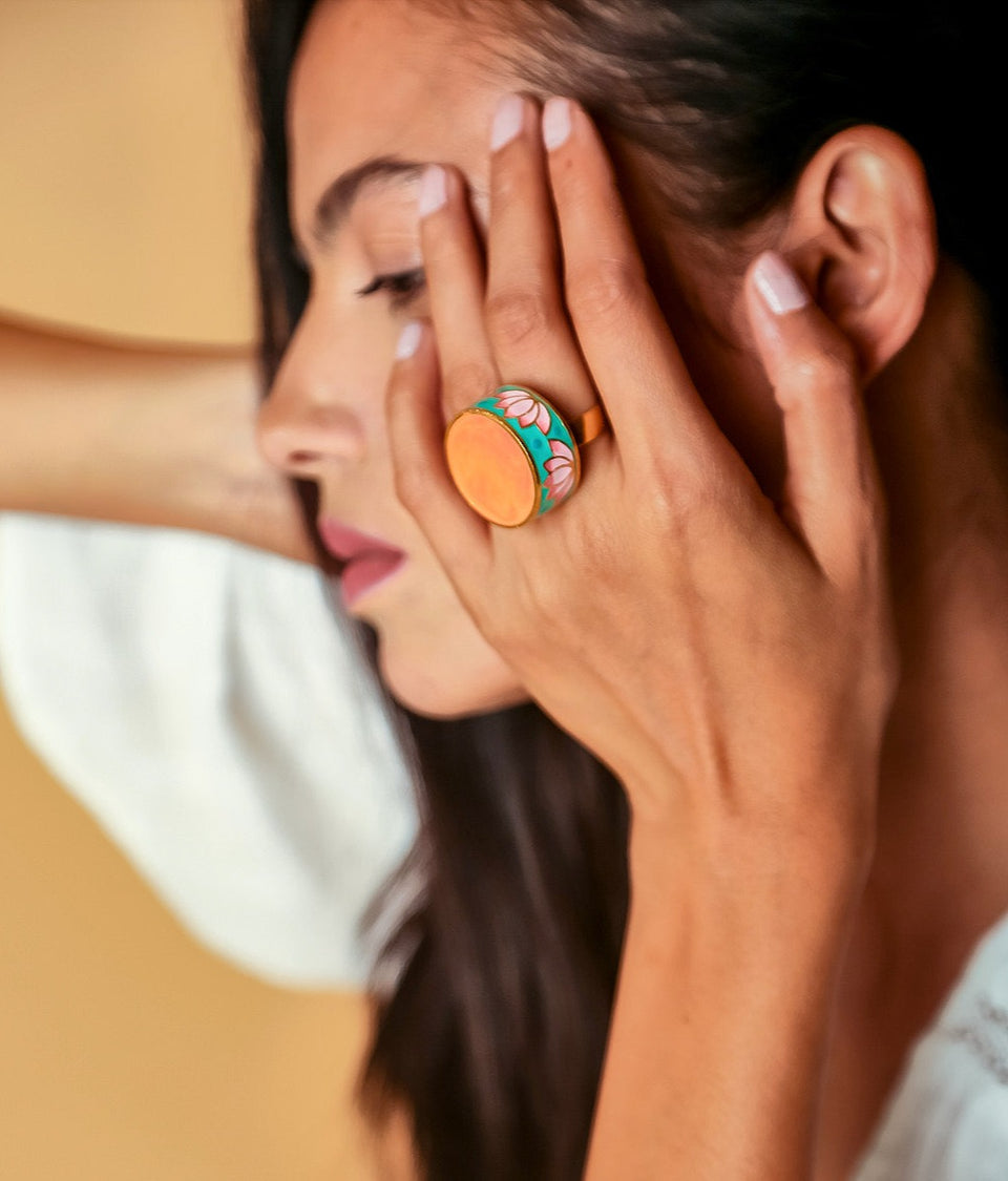 Faberge Lotus Enamel Ring - Designs by Uchita