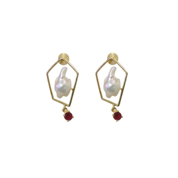 Odile 22ct Gold Plated Ear Studs In Baroque Pearl and Gemstones