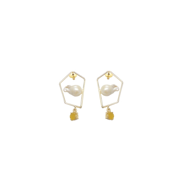 Odile 22ct Gold Plated Ear Studs In Baroque Pearl and Gemstones