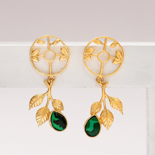 Circular Leaf Drop 22k Gold Plated Earrings