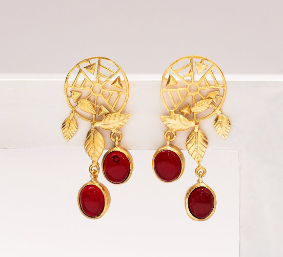 Leaf Drop: 22k Gold Plated Floral Earrings